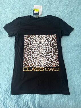 NWT CLASS Cavalli Black Leopard Graphic Tee sz S orig $200